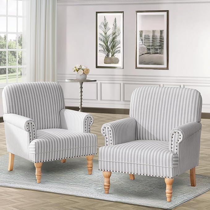 HUIMO Linen Fabric Accent Chairs Set of 2, Mid-Century Modern Armchair