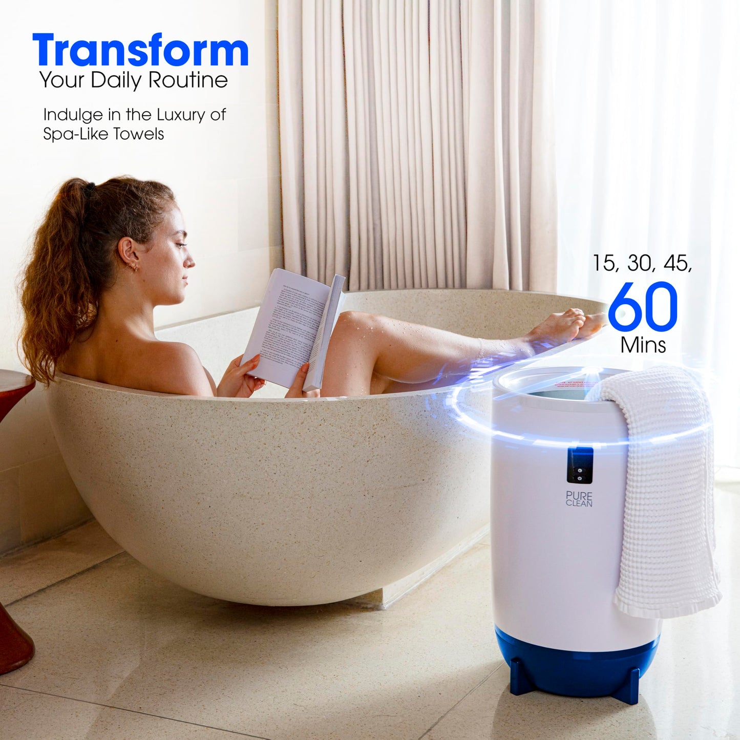 PURE CLEAN Towel Warmers Bucket, with Customized Fragrance for Spa and Bathroom, Luxury Towel Heater Gifts for Him & Her, Auto Shut Off, Fits 2 Large Towels, Blankets, Bathrobes, PJ's (Taupe)