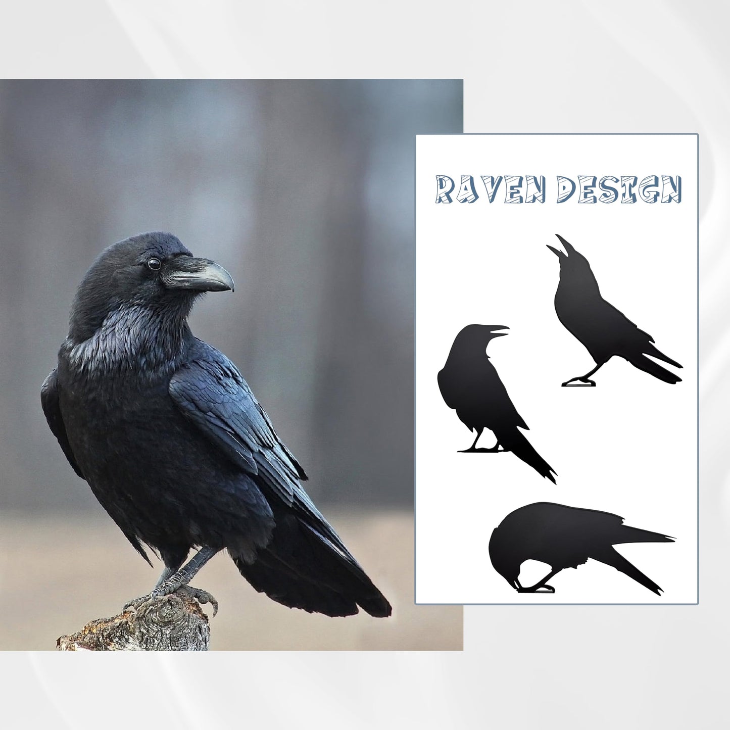 Set of 3 Metal Raven Statues - Gothic Crow Decor for Outdoor Fence Topper, Garden, and Halloween Displays | Fake Crow Ornament for Witchy Garden Decor Yard, Patio & Lawn | Unique Halloween Raven Gift