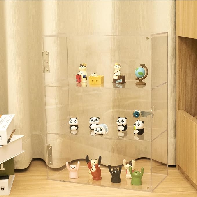 Acrylic Display Case with Lock Key, 3 Shelf Locking Countertop Display Case