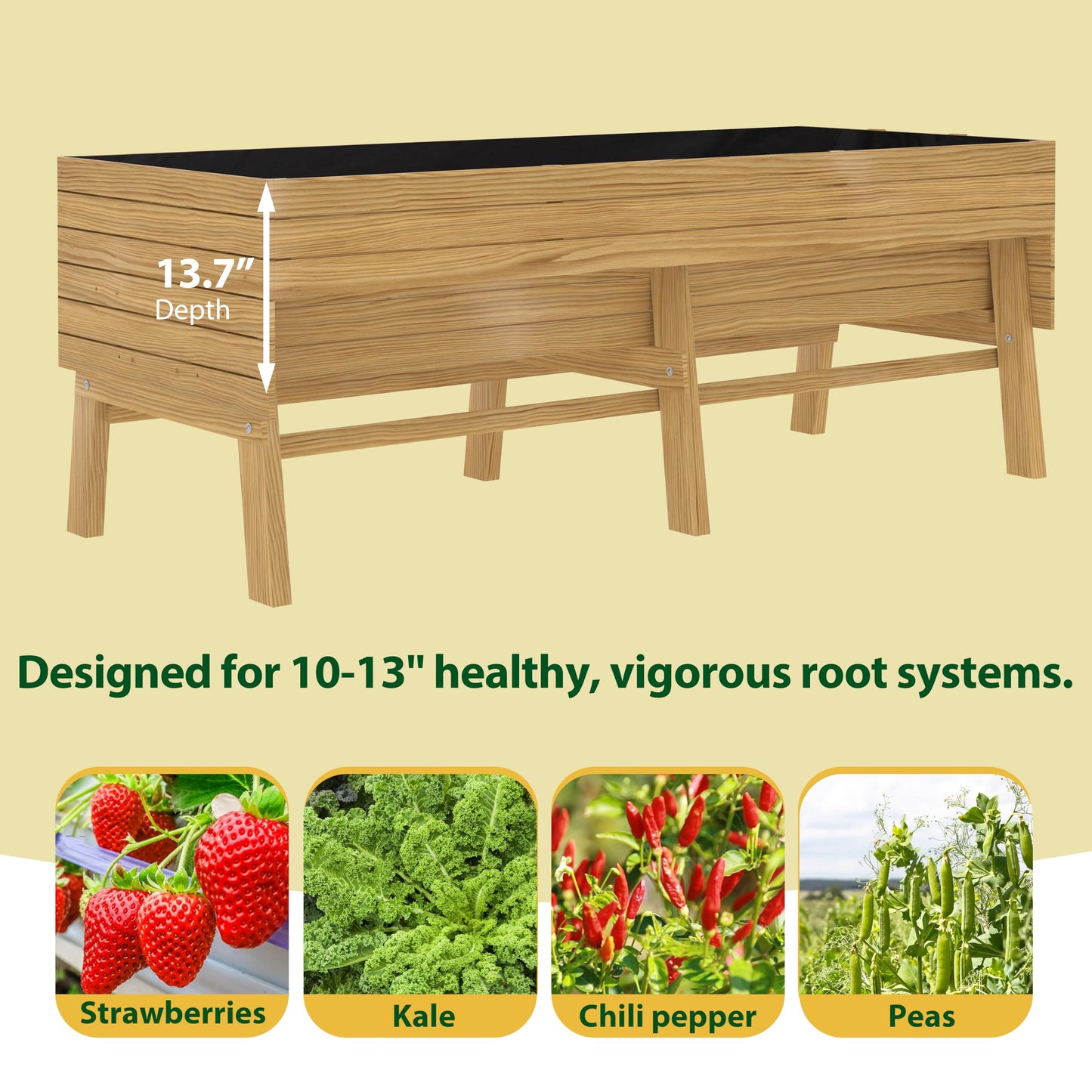 Yardenaler 6 x 3 x 2FT Raised Garden Bed with Legs, Large Outdoor Elevated Wood Planted Box with Liner for Vegetable Flower, Backyard and Patio, Natural