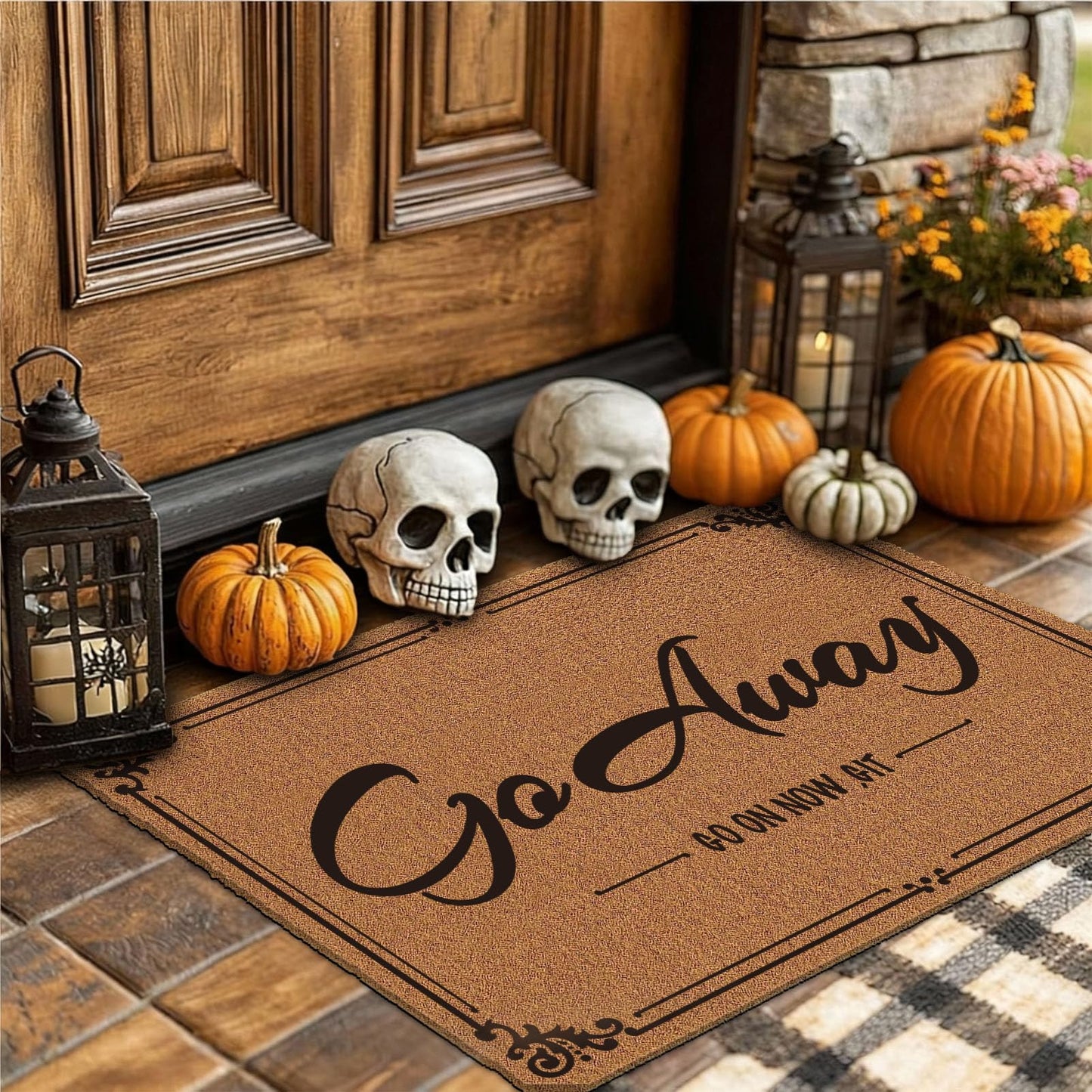 Go Away Go On Now Git Doormat 30x17 Inch Front Mat Funny Halloween Coir Doormat Outdoors Indoor Washable Cute Holiday Welcome Mats for Entryway with Rubber Backing Home Decor Prank Gift