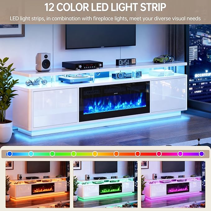 MXV 80" Fireplace TV Stand for TVs UP to 90", Entertainment Center