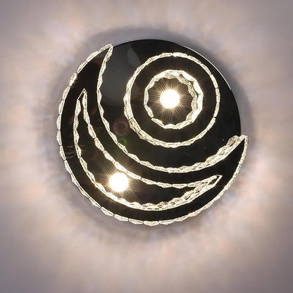 CXGLEAMING 15.7" Modern LED Ceiling Light Flush Mount Crystal Chandelier Light Fixture Round Moon Shape Modern Chandeliers for Living Room Bedroom Bathroom Hallway(3 Color Changable)