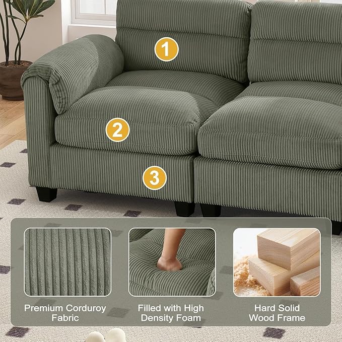 HAOMARKETS Corduroy 4-Piece Sofa Set, Upholstered Ottoman Set of 2, Loveseat