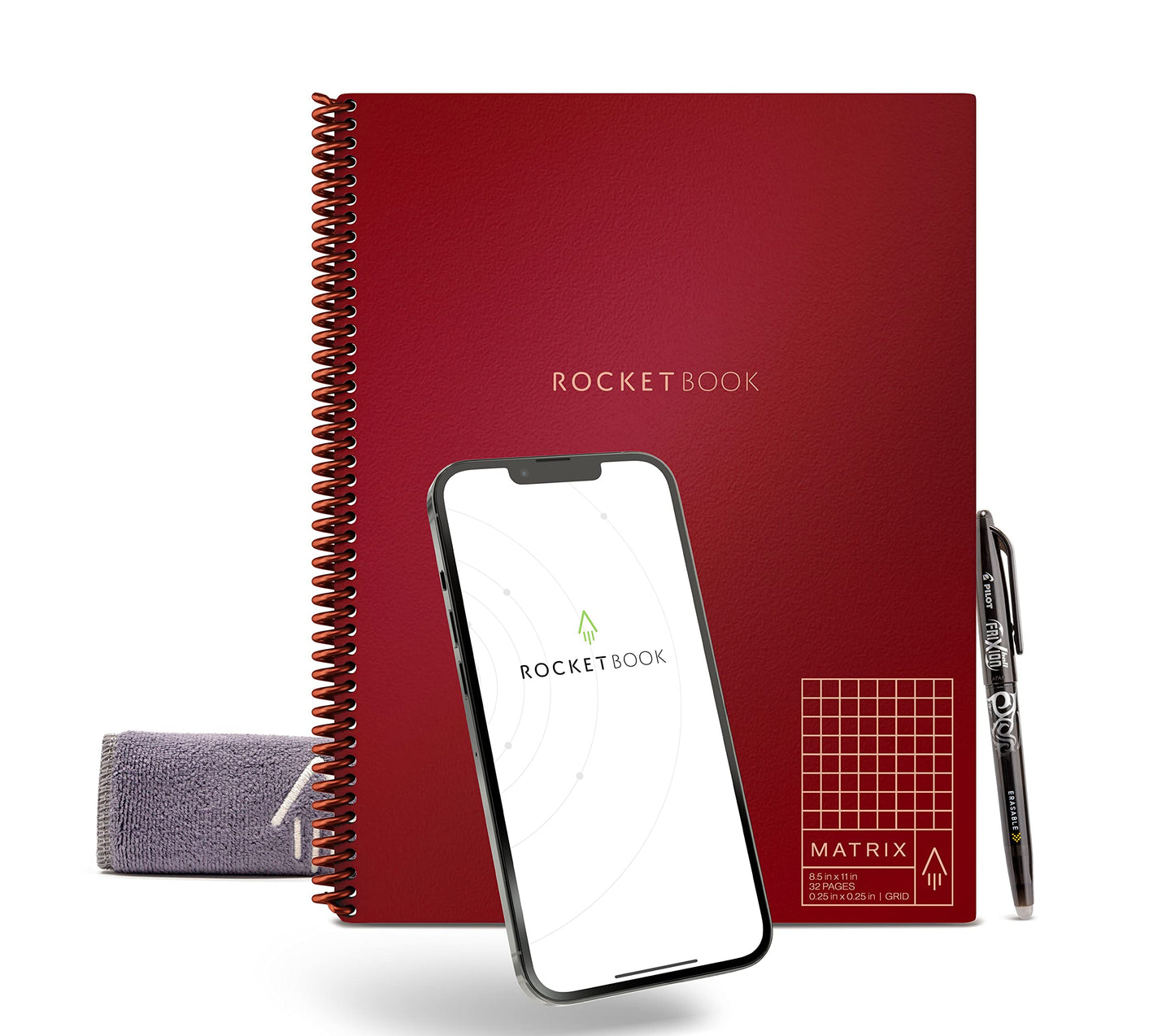 Rocketbook Matrix Smart Reusable Graph Paper Notebook, Digitally Connected, Isometric Notebook, Letter Size 8.5x11, Scarlet