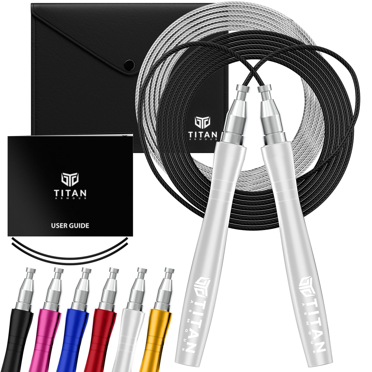 Titan Armour® Speed Rope - Professional Self-Locking & Adjustable, Adult Speed Jump Rope | 2 x Steel Ropes, Cable Protector & Travel Case | Jump Rope Crossfit, Boxing, Fitness MMA for Men & Women