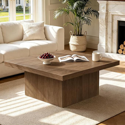Square Coffee Table,Wooden Living Room Table,Center Table with a Large Tabletop,35.4" x 35.4",for Small Spaces, Apartments, Living Rooms, Vintage Brown