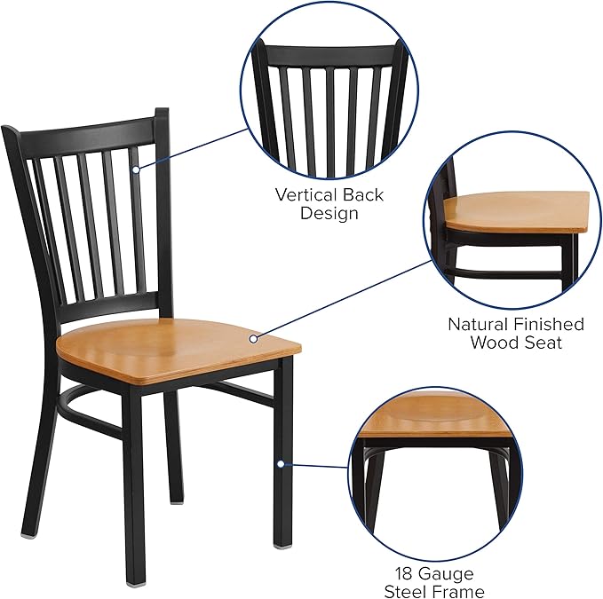 Flash Furniture HERCULES Series Black Vertical Back Metal Restaurant Chair