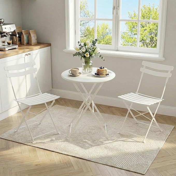 GarveeLife 3 Piece Patio Bistro Set, Folding Patio Bistro Table and Chairs Set