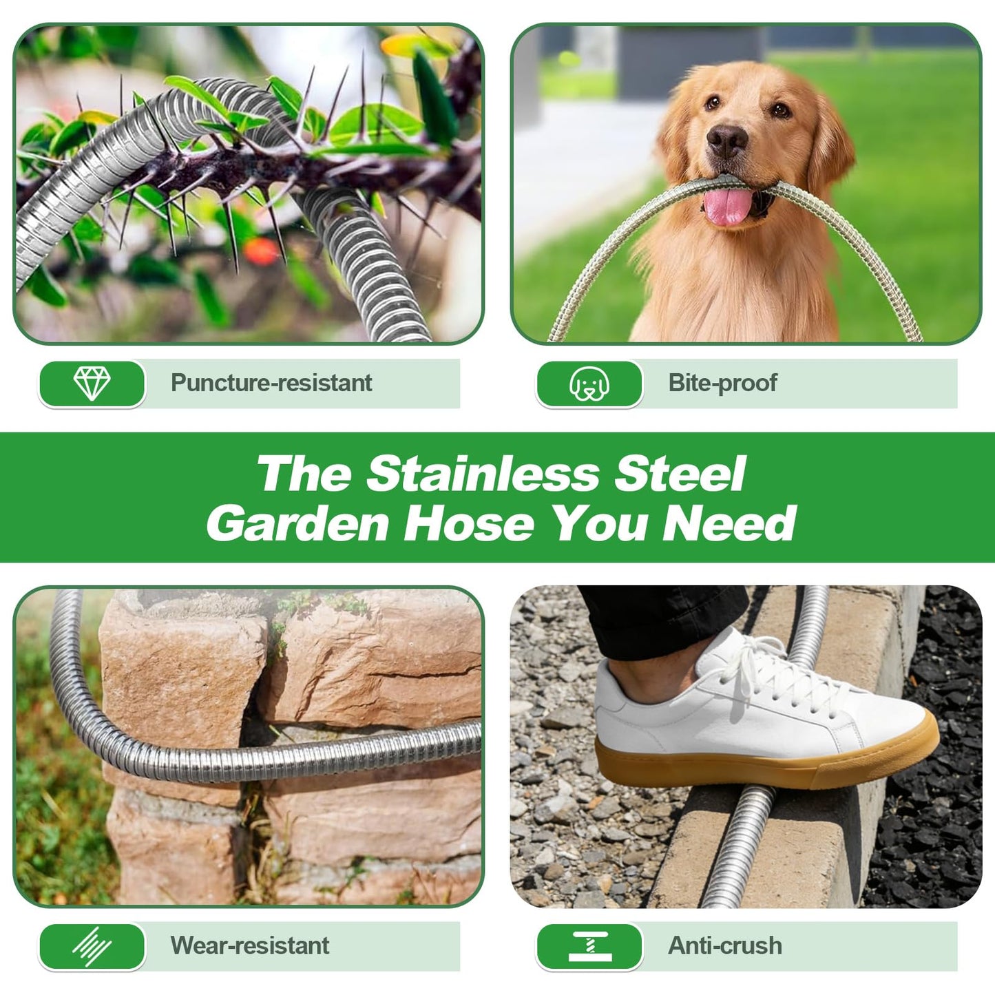 Toolasin Garden Hose 100FT, Flexible Stainless Steel Water Hose with 10-Function Nozzle, No-Kink, Leak-Proof, Wear-Resistant, 3/4 GHT, Easy to Use and Store, Ideal for Garden, Yard, Outdoor