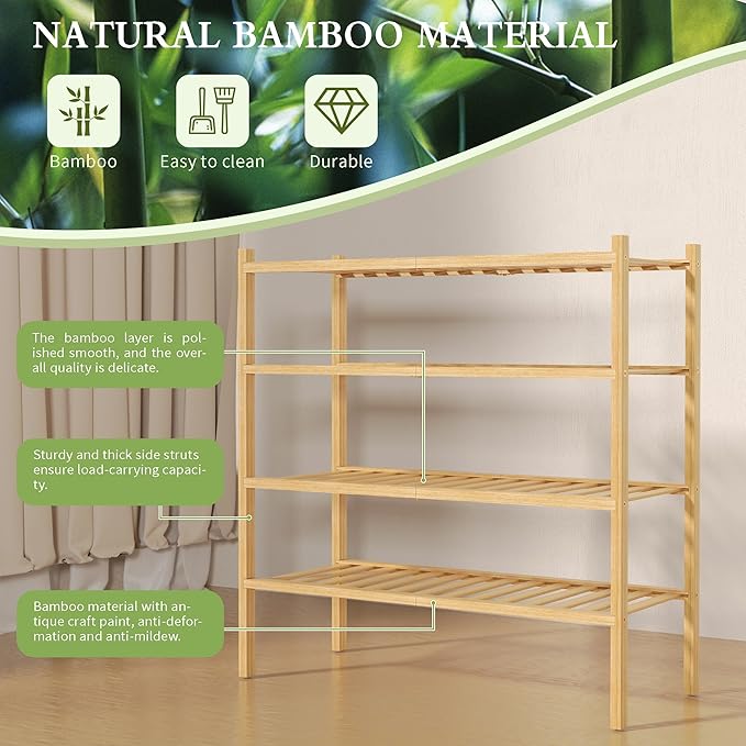 ROMGUAR CRAFT 4 Tier Bamboo Shoe Rack