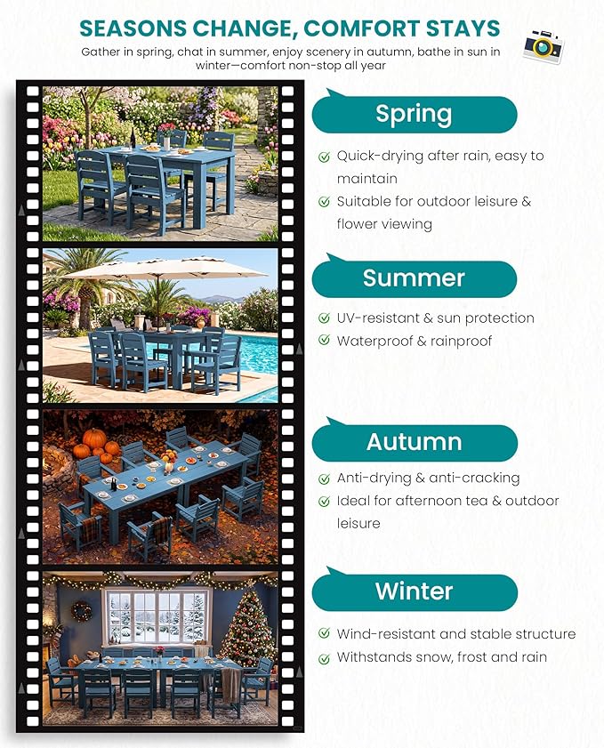 SERWALL Patio Dining Set with 15FT Double Side Umbrella, Outdoor Dining Sets