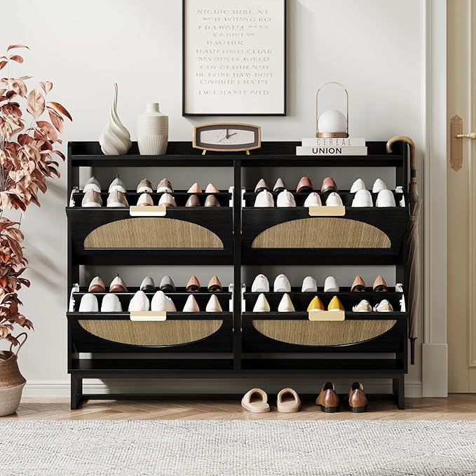 Maupvit Large Rattan Shoe Storage Cabinet