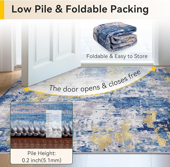 RELEANY Washable Area Rugs Square 6ft Non-Slip Modern Abstract Soft