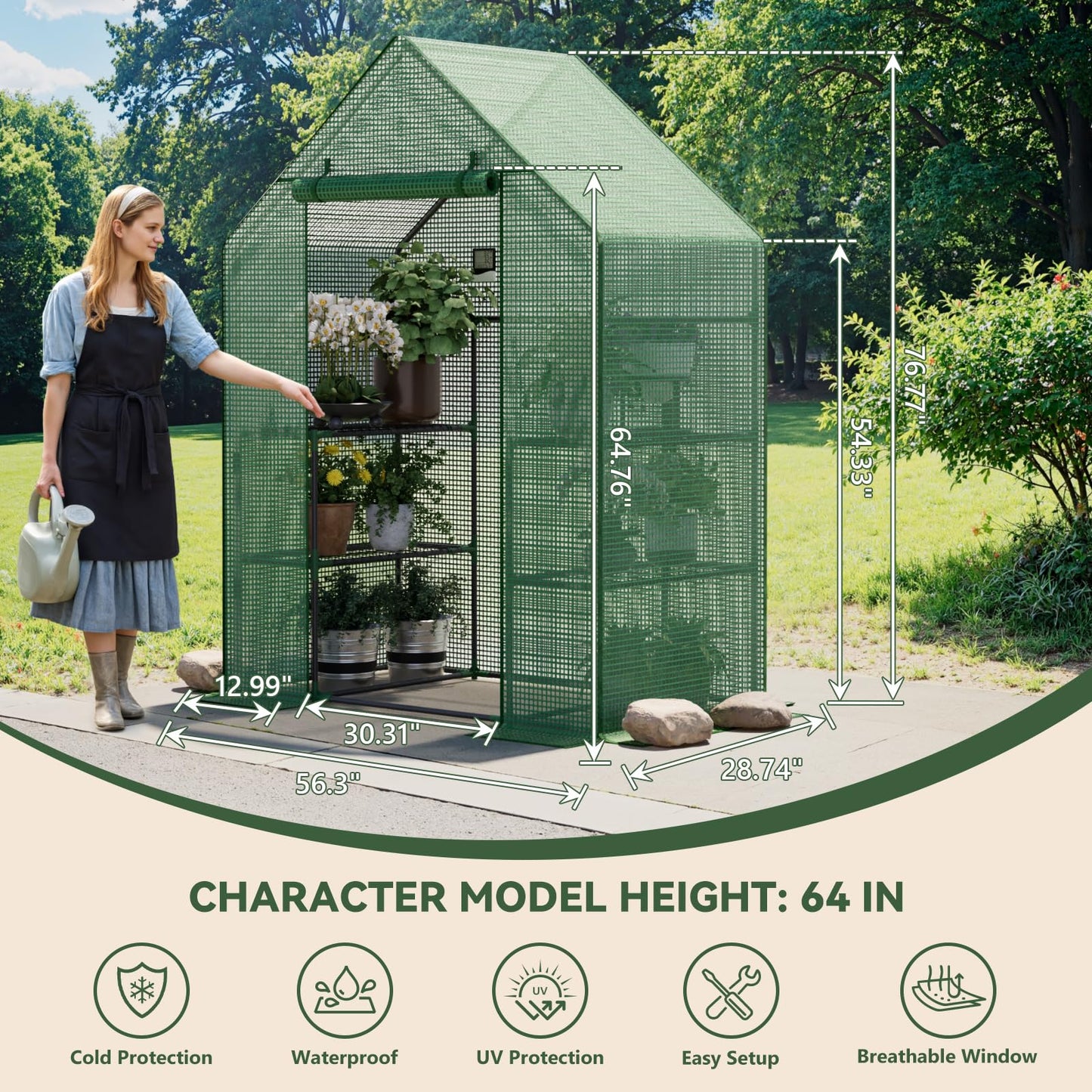 Greenhouse for Outdoors, Small Greenhouse, Walk-in Greenhouses with 3 Tiers 4 Shelves, PE Cover, Heavy Duty Plant Greenhouses for Garden and Backyard