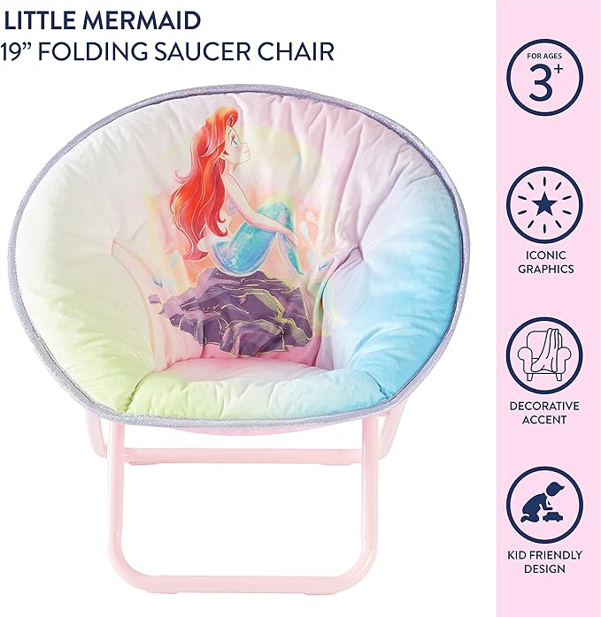 Disney Little Mermaid Toddler Saucer Chair, 19” Folding Kids Chair