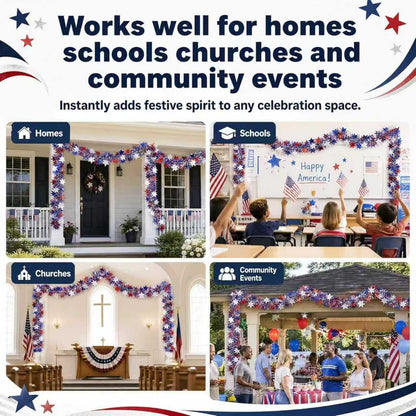 YunPuff 33Ft 4th of July Sequin Star Garland, Red White Blue Metallic Tinsel Twist Garland with 5-Pointed Stars, 2026 Patriotic Independence Day Decor for 250th Anniversary Home Staircase Porch