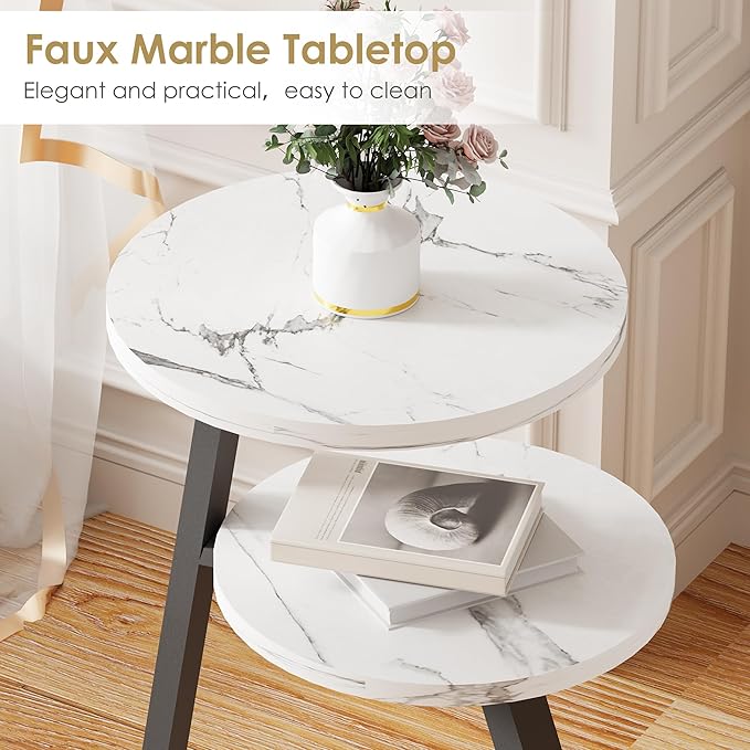 BEWISHOME Round End Table Marble Side Table