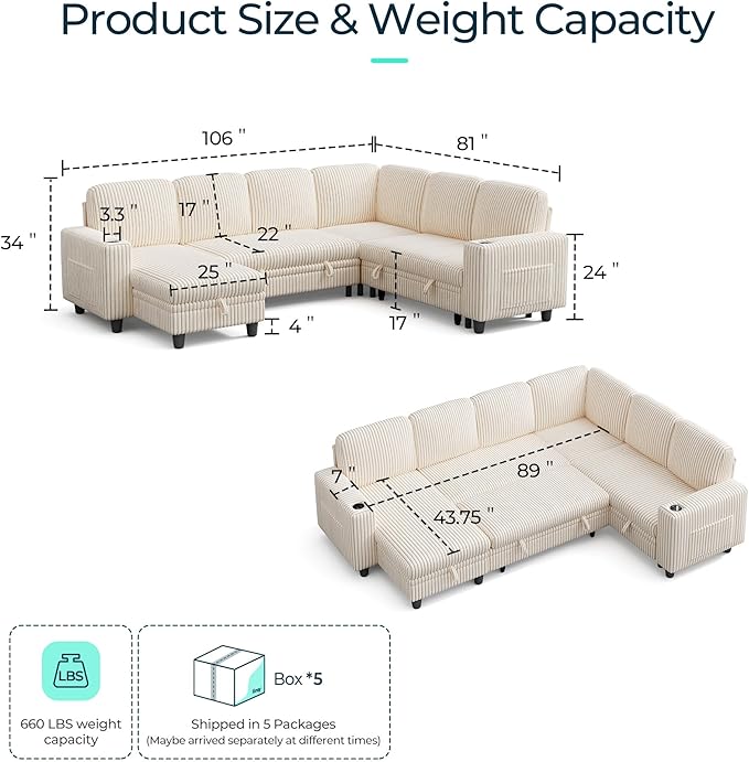 LINSY HOME Sectional Sleeper Sofa