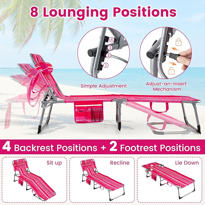 Goplus Tanning Chair, Folding Adjustable Patio Lounge Chair