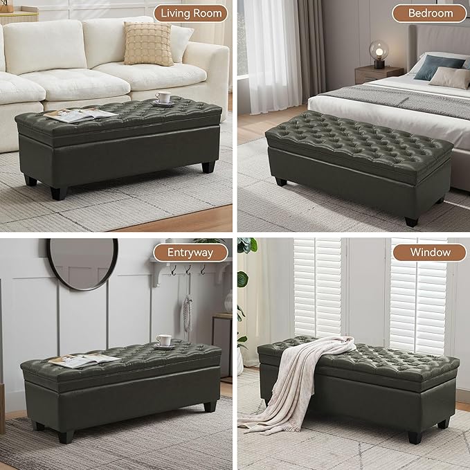 WUTUTUEE 50" Faux Leather Storage Ottoman Bench, End of Bed Upholstered