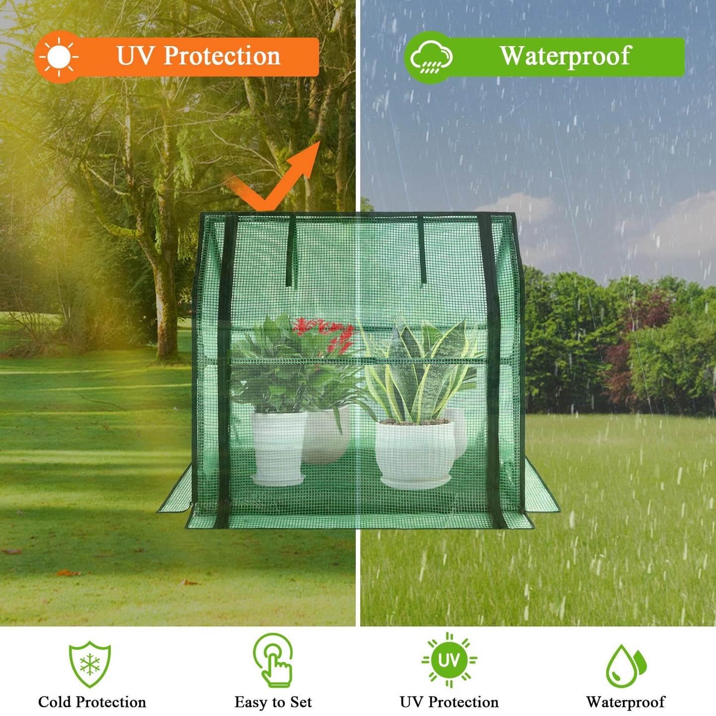 U'Artlines Portable Mini Greenhouse Small Green House with Waterproof Pad 36x18x33 Inch Plant Cover Tent for Garden Small Plants Indoor Outdoor, Green PE
