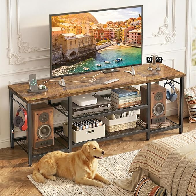 YGEOMER TV Stand for Up to 65 Inch TVs, Entertainment Center