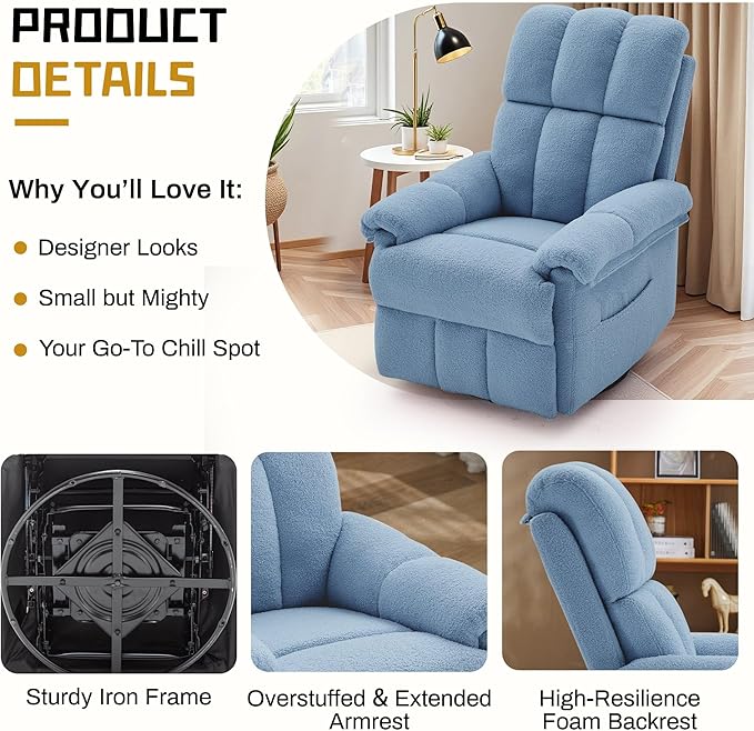 Korser Recliner Chair, Swivel Rocker Recliner Chair