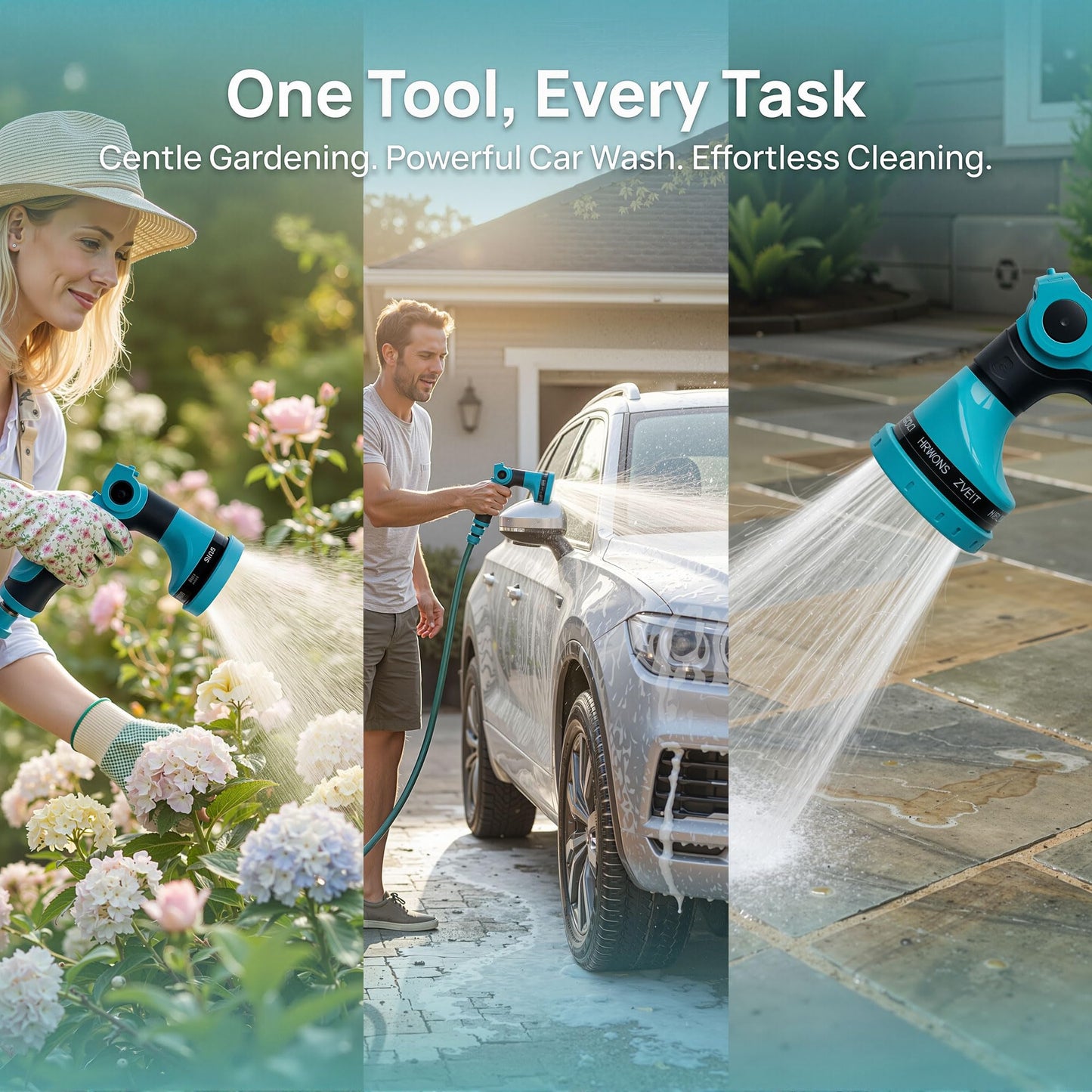 FXFOUCS Garden Hose Nozzle Sprayer-This High Heavy-Duty Spray Nozzle Offer 10 Watering Patterns for Watering Plants,Lawns &Gardens,Washing Cars,Household Cleaning and Showering Pets (Blue-dark)