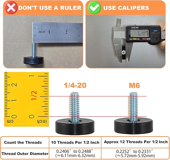 24 Pack M6 Thread Adjustable Furniture Levelers