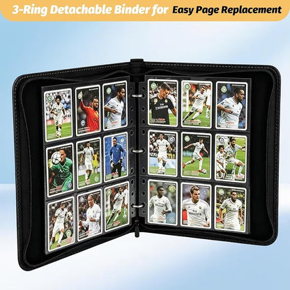 GERMUN 3 Ring 9 Pocket Zipper Card Binder, 720 Double Sided Standard PU Trading Card Album Folder for TCG & Sports Cards, Not Fit Top Loaders (Dark Green 1)