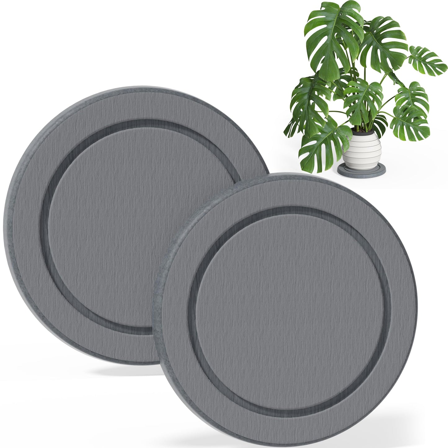 Creproly Plant Saucer Flower Pot Saucers Plant Trays for Pots Instant Dry Diatomaceous Earth Round Plant Drip Trays for Indoors Keeping Counter and Floors Dry and Clean (2Pcs Grey Large)