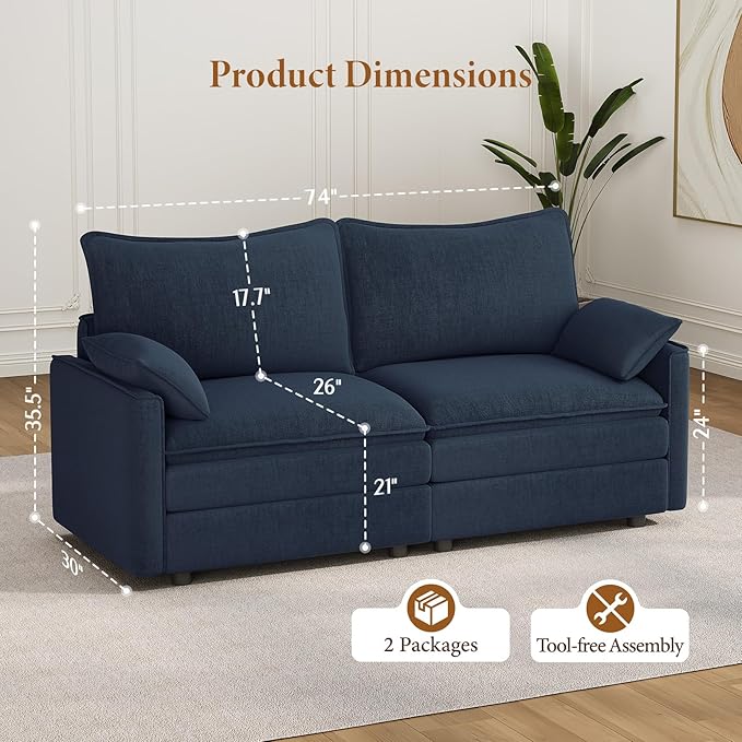 Vesgantti 74" Loveseat Sofa for Living Room, Comfy Cloud Couch Deep Seat