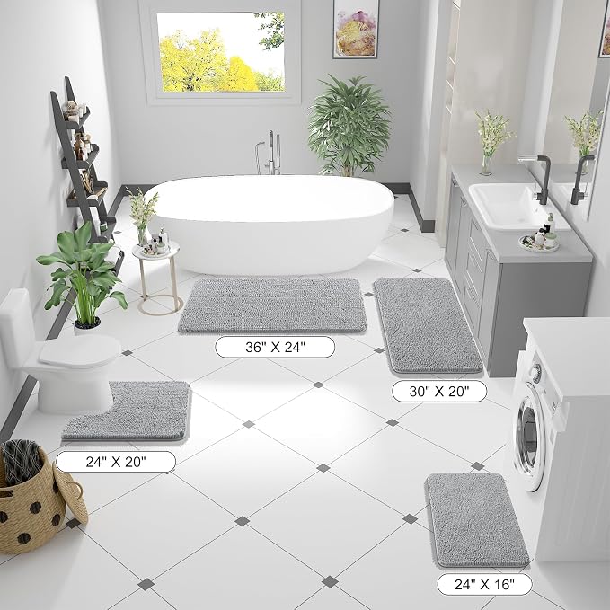 OLANLY Large Bathroom Rugs 40x32, Extra Soft Absorbent Chenille Bath Rugs, Rubber Backing Quick Dry, Machine Washable Bath Mats for Bathroom Floor, Tub and Shower, Home Decor Accessories, Light Grey