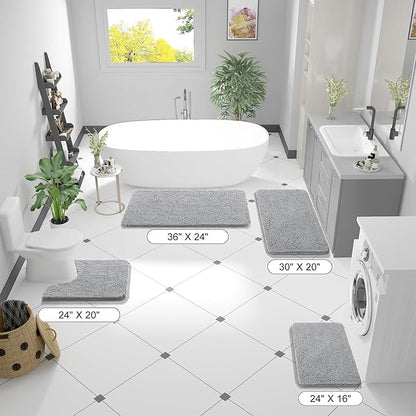 OLANLY Bathroom Runner Rugs 47x20, Soft Absorbent Chenille Bath Rugs, Rubber Backing Quick Dry, Machine Washable Long Bath Mats for Bathroom Floor, Tub and Shower, Home Decor Accessories, Light Grey