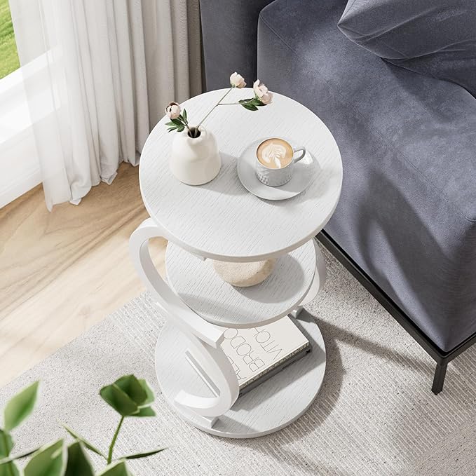 JUSTOGO Small Round Side Table, 3-Tier End Table