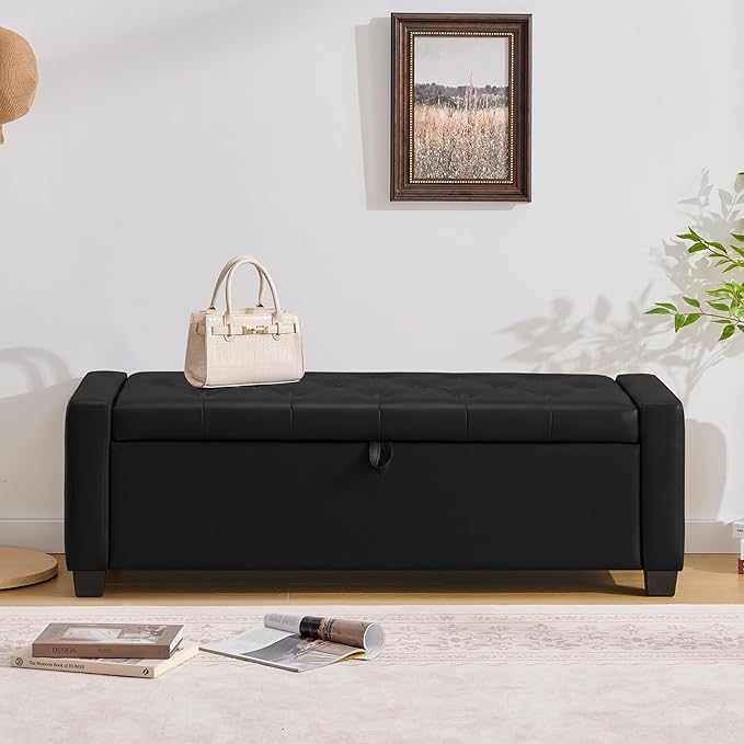 Huatean Home 48" Ottoman with Storage, Storage Ottoman Bench with Safety Hinge