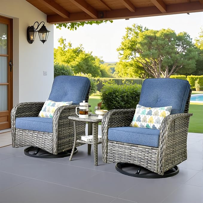 Weaxty Outdoor Swivel Rocker Patio Chairs, 3 Pieces Patio Furniture Set