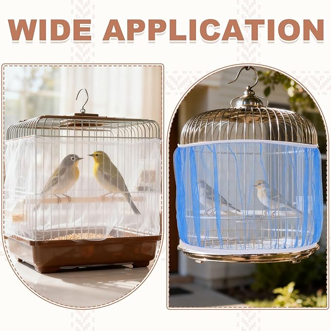 Bird Cage Seed Catcher, Bird Cage Net Cover Seeds Guard, Universal Birdcage Accessories, Blue/Green, Circumference 59.1"-86.6", Height 15.7" for Parrot Cockatiel Enclosures