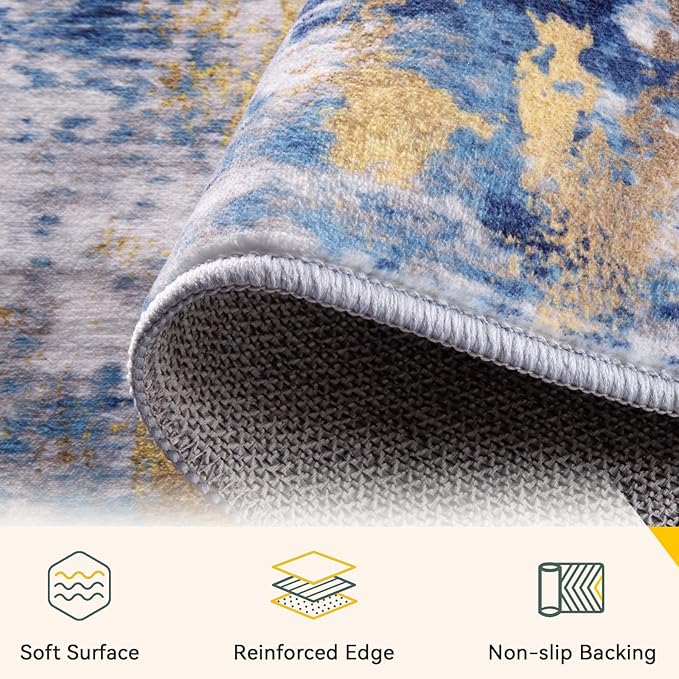 RELEANY Washable Area Rugs Square 6ft Non-Slip Modern Abstract Soft