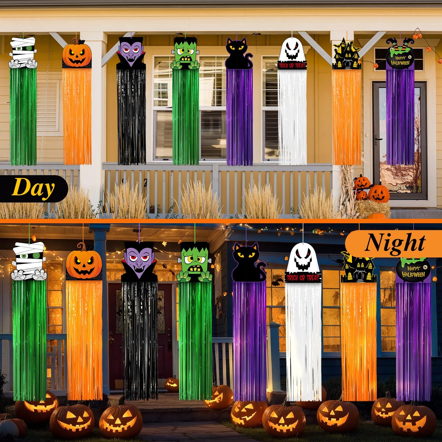 Tenceur 8 Pcs Halloween Ghost Hanging Decorations with Tassel 41 Inch Witch Pumpkin Party Ceiling Streamers Decoration for Outdoor Indoor Home Lawn Yard Garden Supplies
