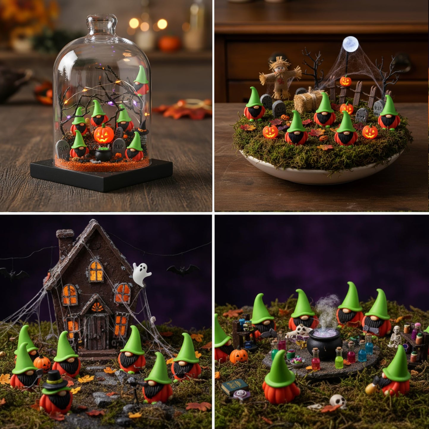 Roowest 60 Pcs 60 Pcs Mini Christmas Gnomes Figurines Decorations Miniature Resin Gnomes Tiny Santa Deer Gingerbread Man Dwarf Figurine to Hide Ornaments for Village Table Decor (Pumpkin)