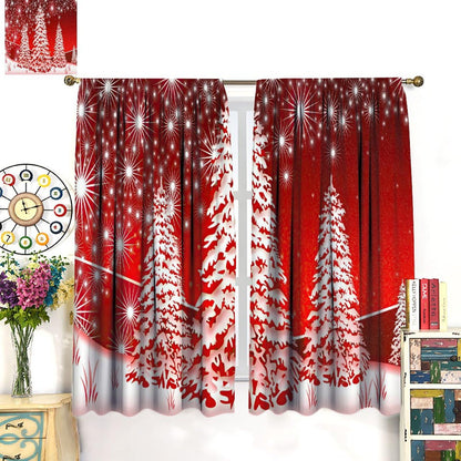 ICMOLYYENLO Christmas Curtains Santa Reindeer Sleigh Christmas Winter Decorative Curtains W42x45 Inch for Kitchen Bedroom Living Room Children's Room Decorative Curtains 2 Piece Set