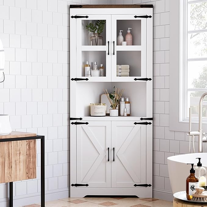 GarveeHome Tall Corner Cabinet, Farmhouse Corner Storage Cabinet
