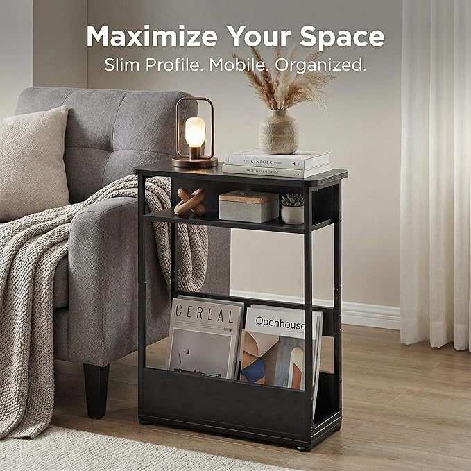 Narrow Side Table, 3-Tier Slim End Table