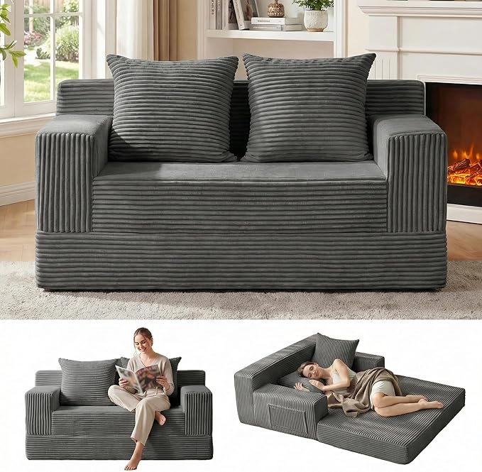 Erament Convertible Sofa Bed, Loveseat Folding Floor Futon Sleeper Sofa Couch