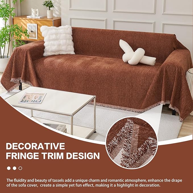 DREAMINGO Chocolate Brown Couch Cover Soft Chenille Sofa Cover