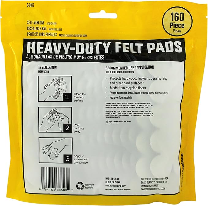 Smart Surface 8827 Heavy Duty Self Adhesive Furniture Felt Pads 1-Inch Round