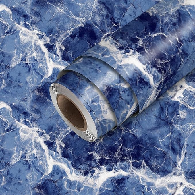 HOMETITUTE Blue Marble Wallpaper Peel and Stick Ocean Wave Pattern 118.1x17.7